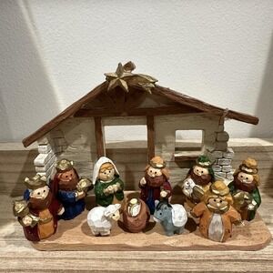 Miniature Kids Nativity Scene with Creche TRANSPAC, Set of 12 Pc READ